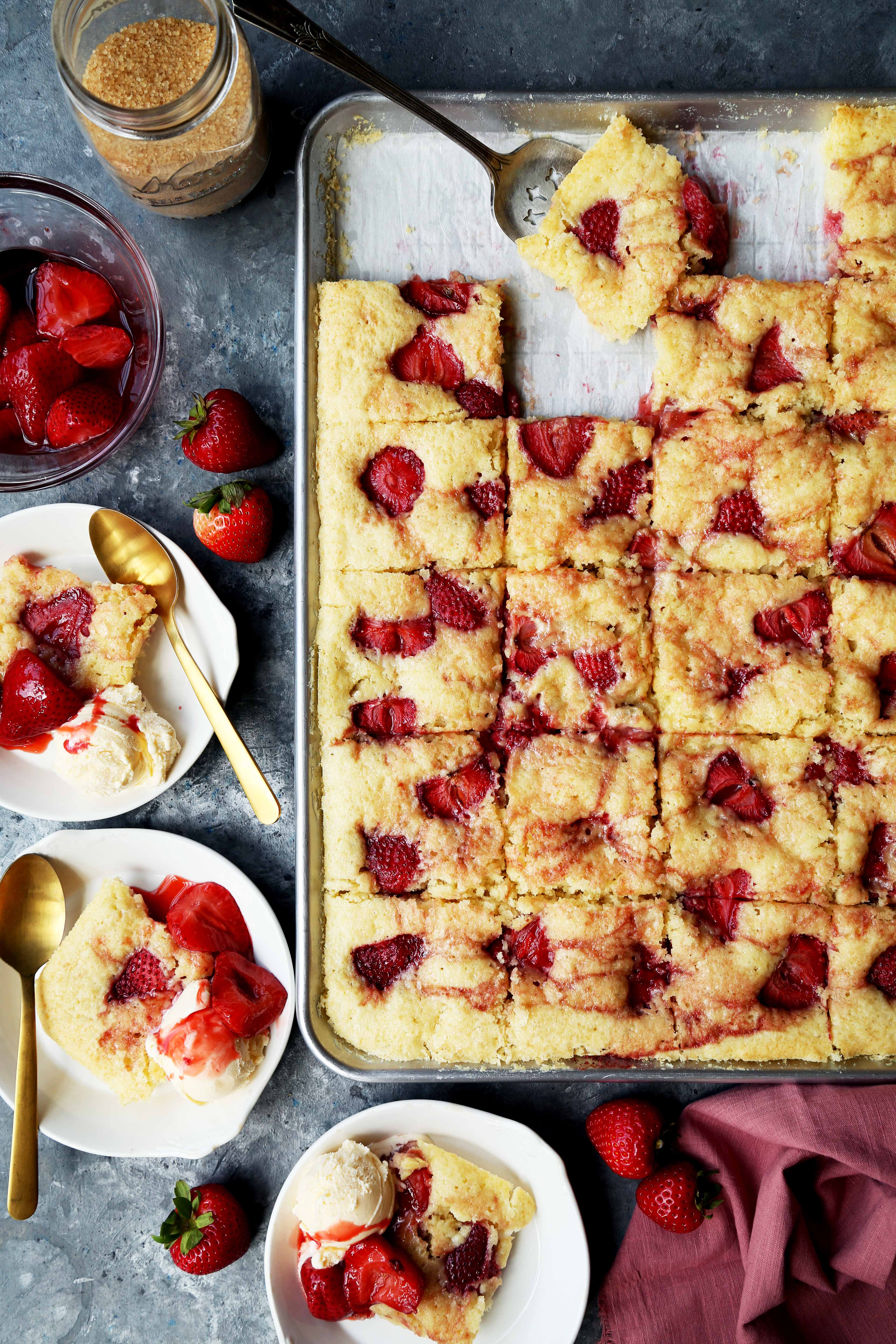 Roasted Strawberry Sheet Cake