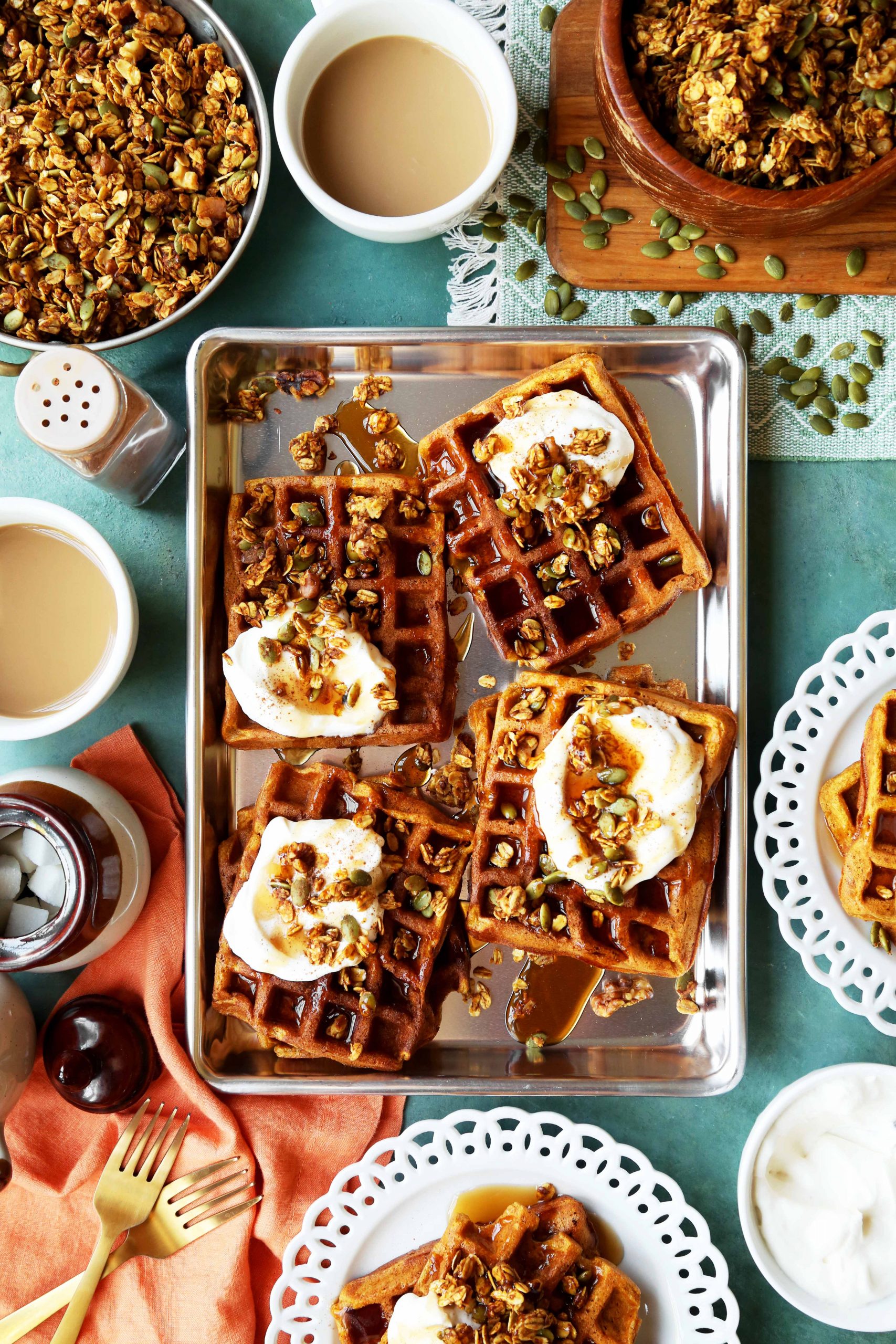 Pumpkin Pie Waffles with Pumpkin Granola