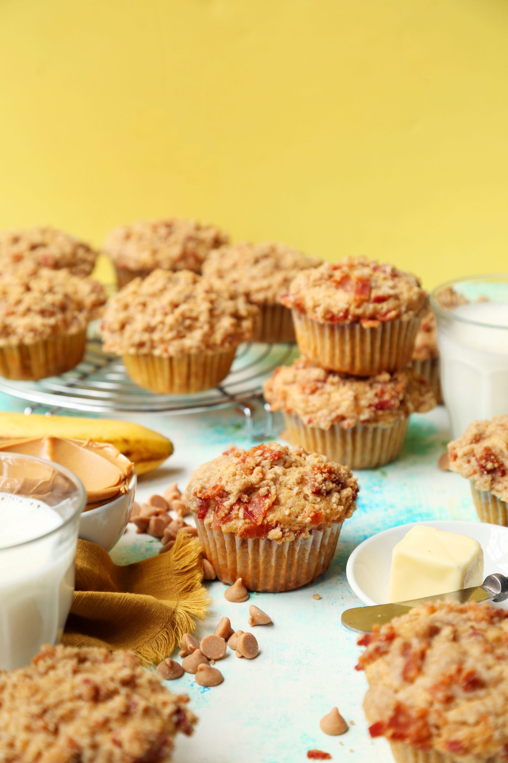Peanut Butter Banana Muffins with Bacon Streusel