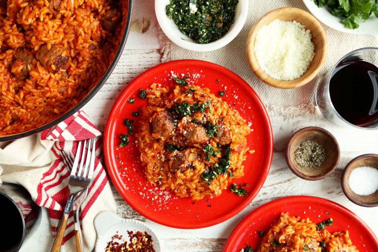 One Pot Orzo and Meatballs