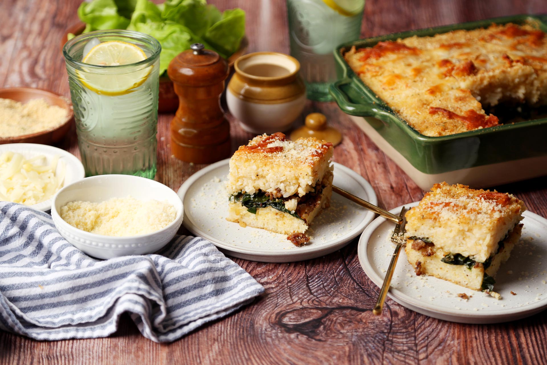 Cheesy Sausage and Kale Rice Pie
